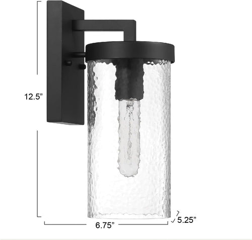 Aria - Modern Minimalist Cylindrical Textured Water Glass and Metal Wall Mounted Outdoor Light, Matte Black
