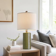 20.25" Small Table Lamps Set of 2 Modern Ceramic Lamps for Living Room Farmhouse Bedside Lamps Boho Lamps for Night Stands Green Bedroom Lamps Side Table Lamps End Table Lamps