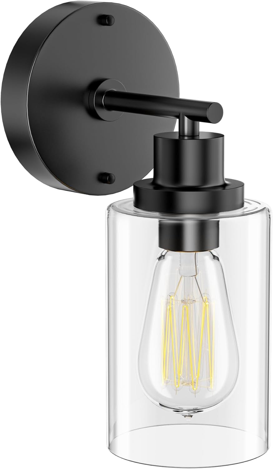 1-Light Bathroom Wall Sconce, Matte Black Vanity Light, Modern Wall Light Fixture with Clear Glass Shade and E26 Bulb Base, Wall Lamp Wall Mount Light Fixtures for Mirror, Bedroom, Hallway