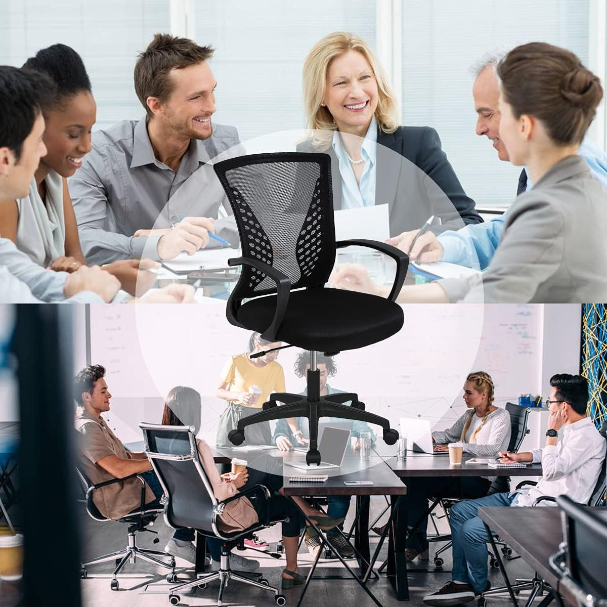 Ergonomic Office Chair Computer Desk Chair Mid Back Mesh Chair with Lumbar Support & Armrest, Adjustable Height Swivel Task Chair for Women Men Adult, Black