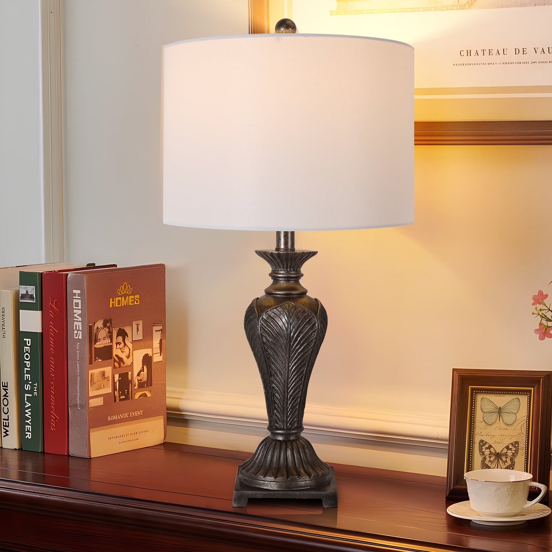 25'' Resin Table Lamp, 1 Pack Living Room Bedroom Lighting Table Lamp for Home Decoration