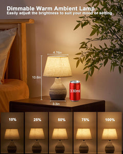 10" H Small Rechargeable Cordless Ceramic Table Lamp with Remote, RGB & Warm White Light, Timer & Dimmer, Battery Table Lamp with Linen Shade for Patio, Bedroom, Living Room, Dining Table