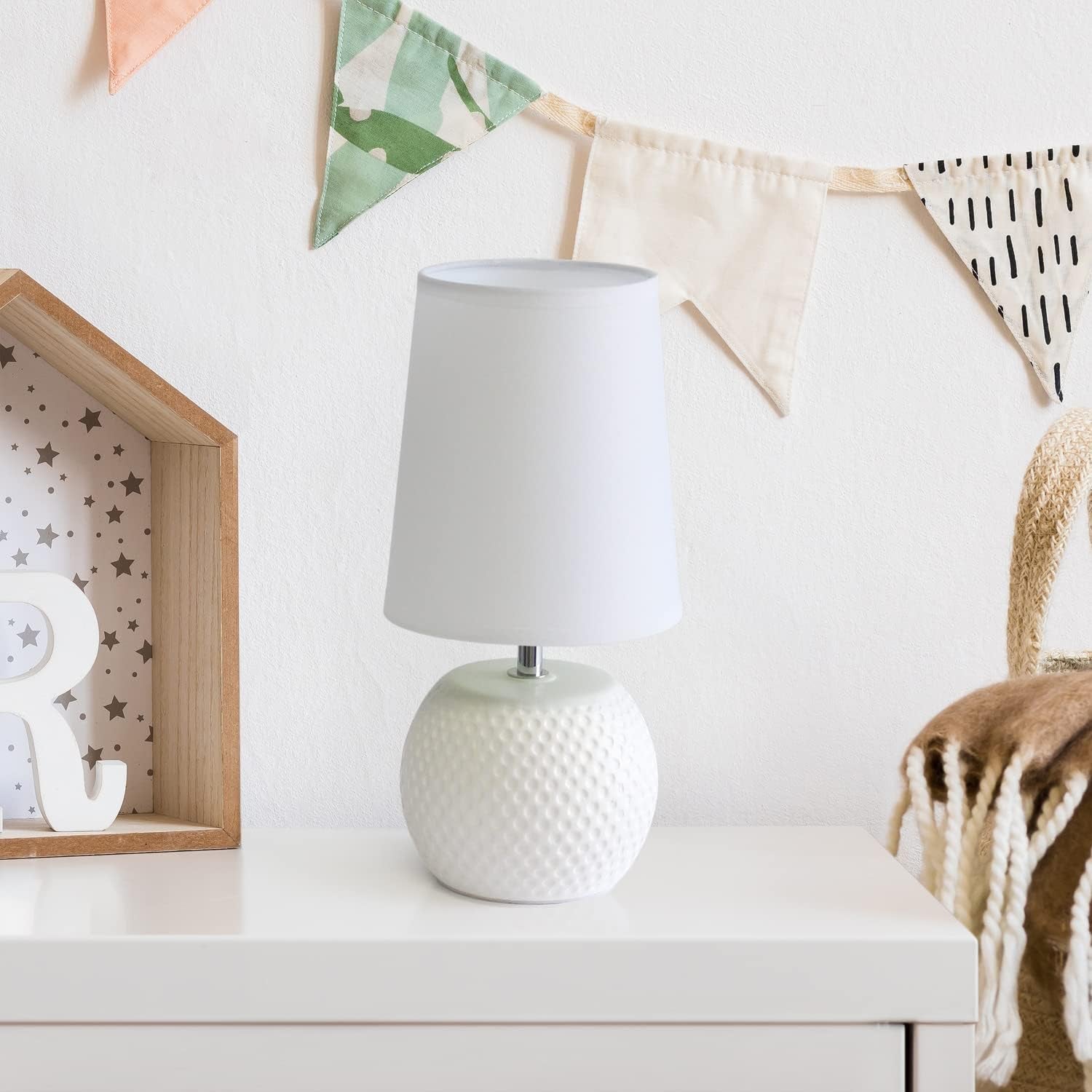 LT2084-WHT Mini Studded Texture Ceramic Bedside Table Lamp, White
