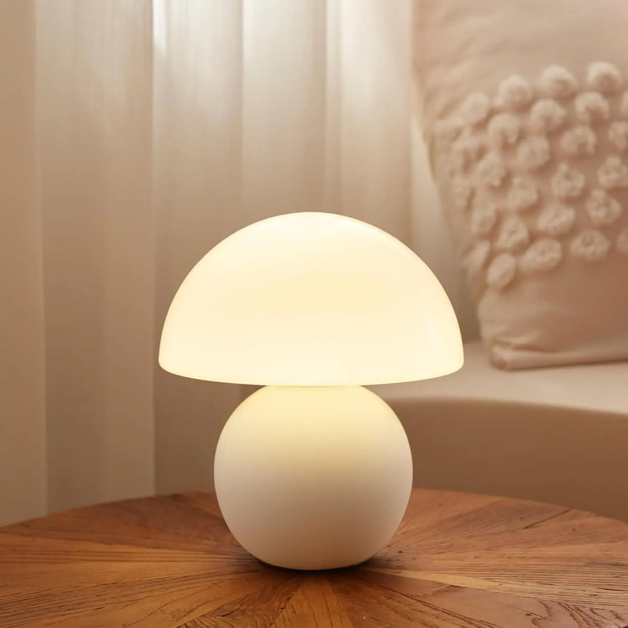 Dawnwake Ceramic Base Mushroom Table Lamp Small,Unique Aesthetic Cute Small Night Light , Dimmable Mushroom Table Lamp for Living Room