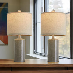 20.25" Small Table Lamps Set of 2 Modern Ceramic Lamps for Living Room Farmhouse Bedside Lamps Boho Lamps for Night Stands Grey Bedroom Lamp Side End Table Lamps