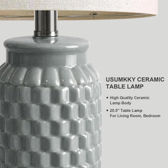 20.5" Ceramic Table Lamps Set of 2, Modern Farmhouse Boho Bedside Lamps for Bedroom, Nightstand Lamps for Living Room End Tables, Small Desk Lamps, Grey