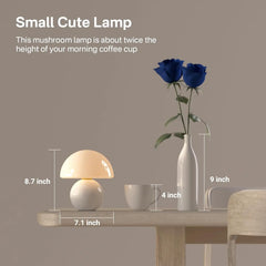 Dawnwake Ceramic Base Mushroom Table Lamp Small,Unique Aesthetic Cute Small Night Light , Dimmable Mushroom Table Lamp for Living Room