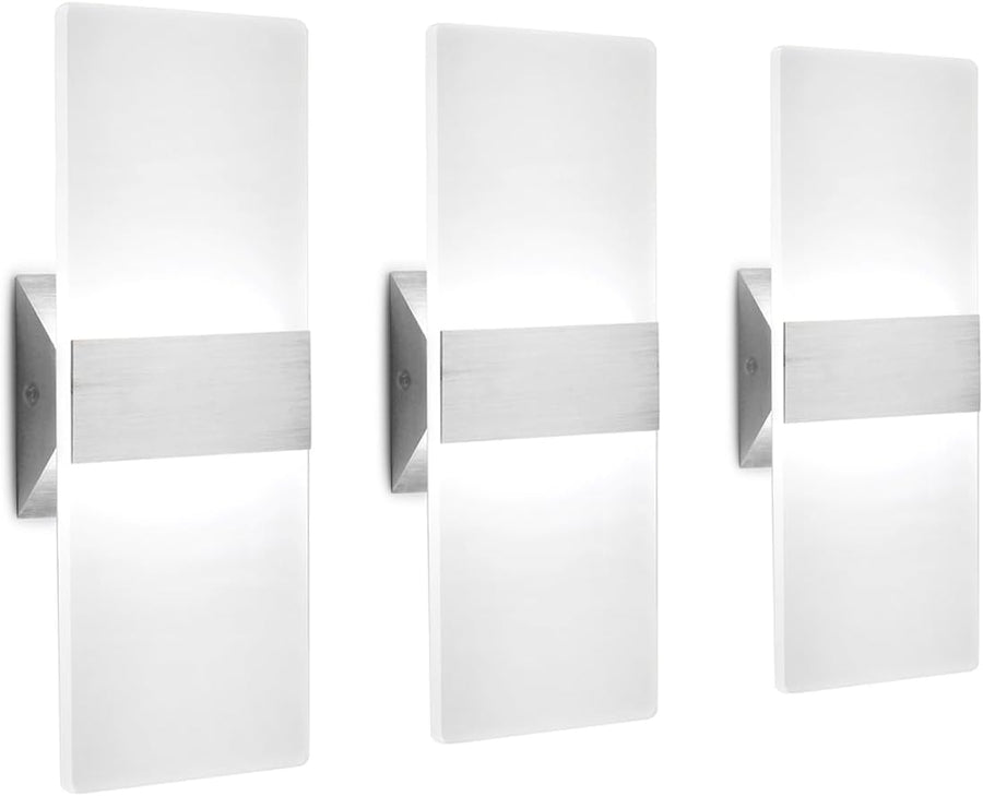 LED Wall Sconce Modern Wall Light Lamps 12W Cool White 6000K up and down Indoor Acrylic Lighting Fixture for Living Room Bedroom Hallway Conservatory Home Room Decor Not Dimmable No Plug(3 Pack)
