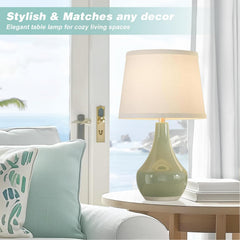Modern Green Table Lamps Set of 2 - Bedside Lamps for Night Stands, 19.4" Bedroom Lamps for Living Room Sage Green Lamps with Rocker Switch