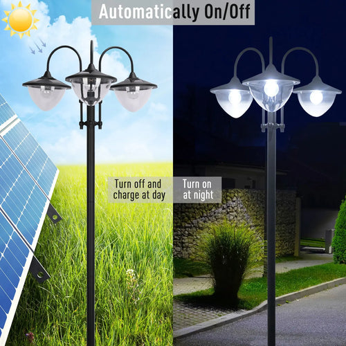 #Summervibes Outsunny 72" - 94.5" Solar Lamp Post, All-Weather Waterproof Stainless Steel, Vintage Style for Garden, 6 Hour Max Outdoor Ready LED Lighting, for Garden, Lawn, Pathway, Driveway,Campingessentials,Outdoorfurnitureset,Campinggear