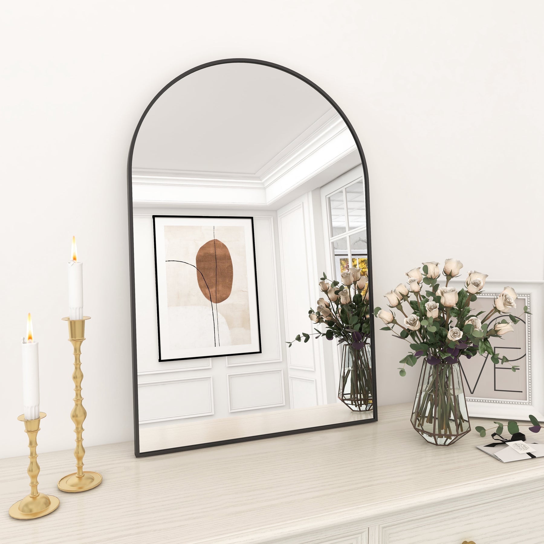 Bathroom Mirror Wall Mirror 24" X 16" Arched Vanity Mirror for Bedroom, Black