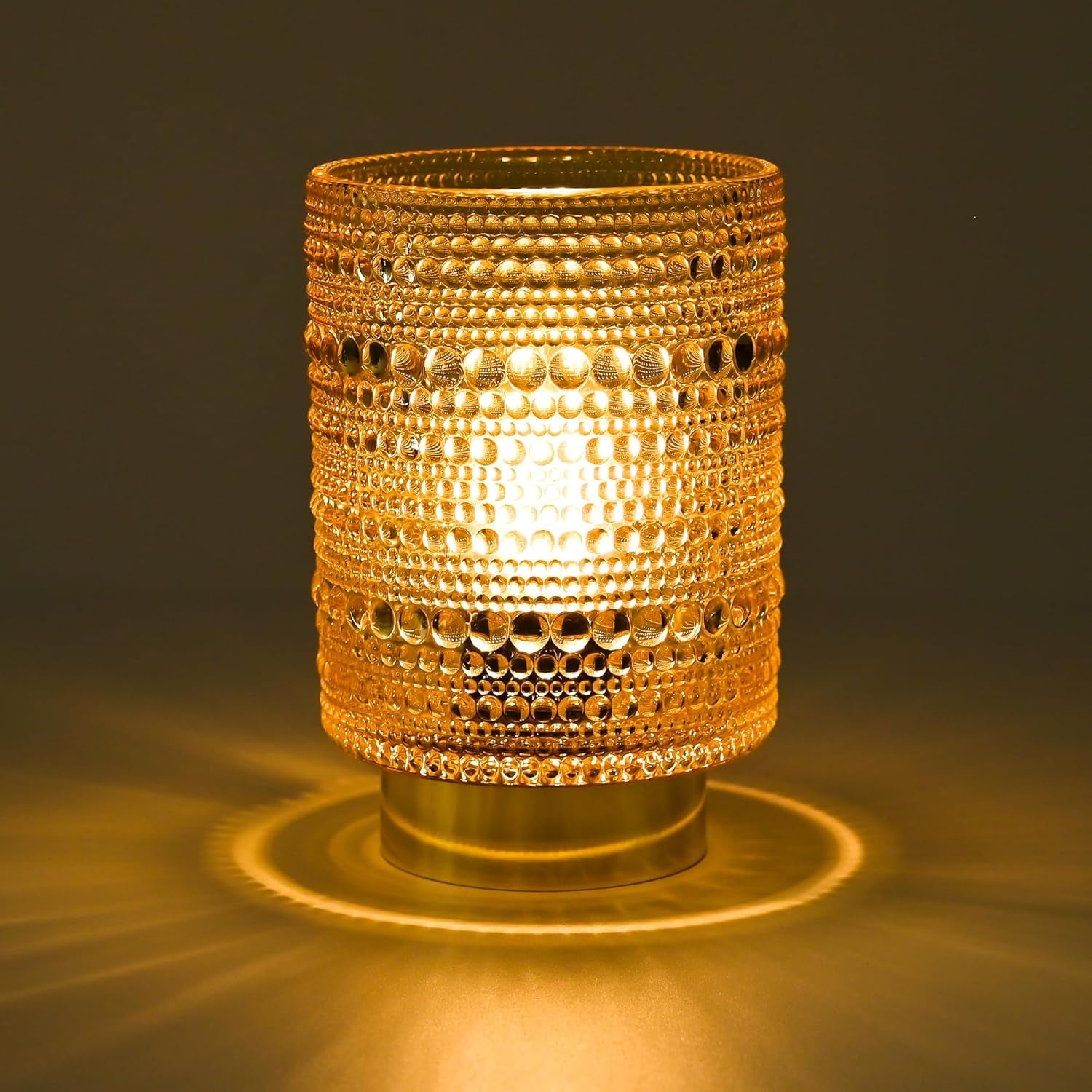 Battery Operated Lamp with Auto-Off Timer, Cordless Table Night Light for Bedroom & Entryway, Portable LED Lamp for Home, Outdoor, Camping No Battery Included (Pearl Design-Amber)