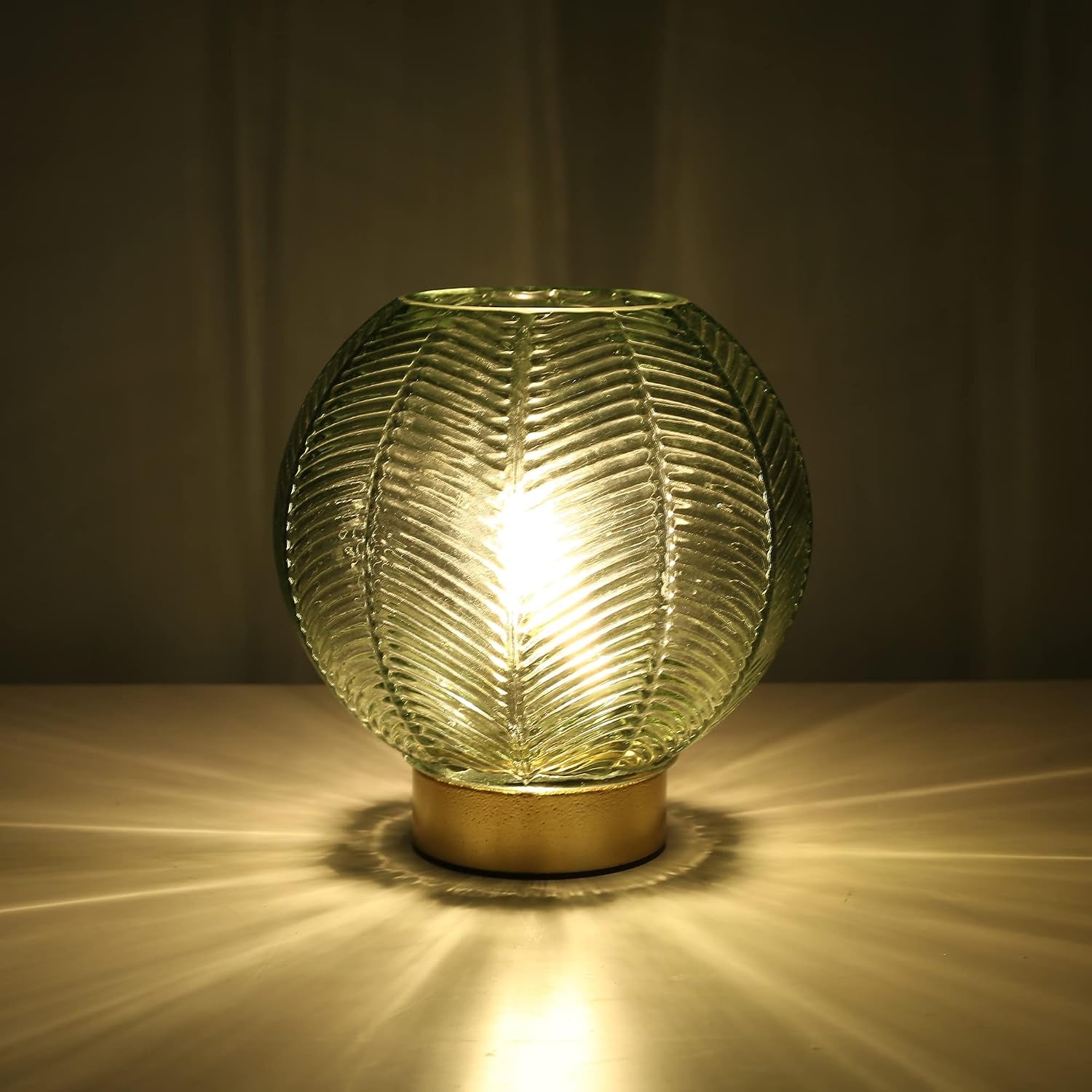 Battery Operated Lamp with Timer, Decorative Green Glass Table Lamp Cordless, Small Ambient Lamp for Bedside Bedroom Living Room Decor -Green