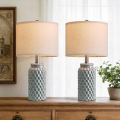 20.5" Ceramic Table Lamps Set of 2, Modern Farmhouse Boho Bedside Lamps for Bedroom, Nightstand Lamps for Living Room End Tables, Small Desk Lamps, Grey