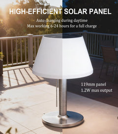 Solar Table Lamp Outdoor Waterproof - 3 Way Dimmable Cordless Table Lamps, Eye-Caring LED Modern Portable Table Lamp with Pull Chain, Solar Desk Lamp for Patio Yard Garden Camping Decor