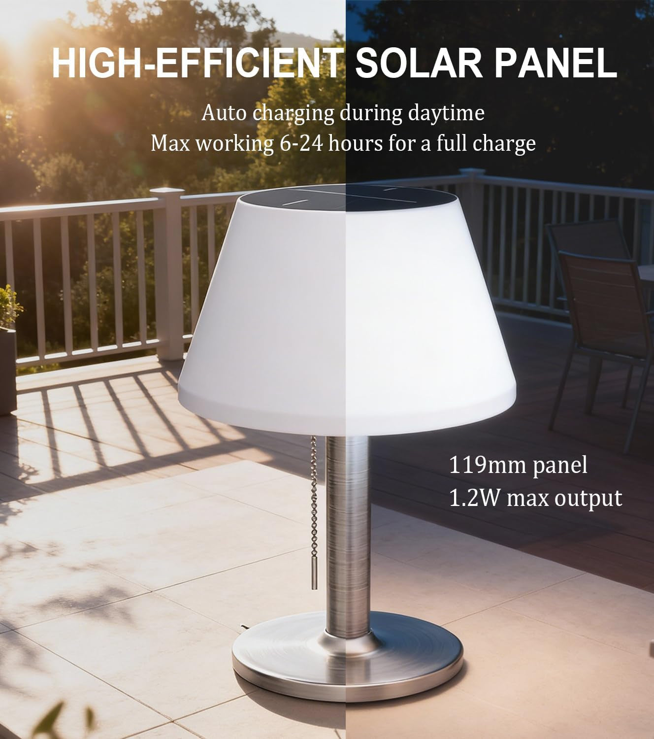 Solar Table Lamp Outdoor Waterproof - 3 Way Dimmable Cordless Table Lamps, Eye-Caring LED Modern Portable Table Lamp with Pull Chain, Solar Desk Lamp for Patio Yard Garden Camping Decor