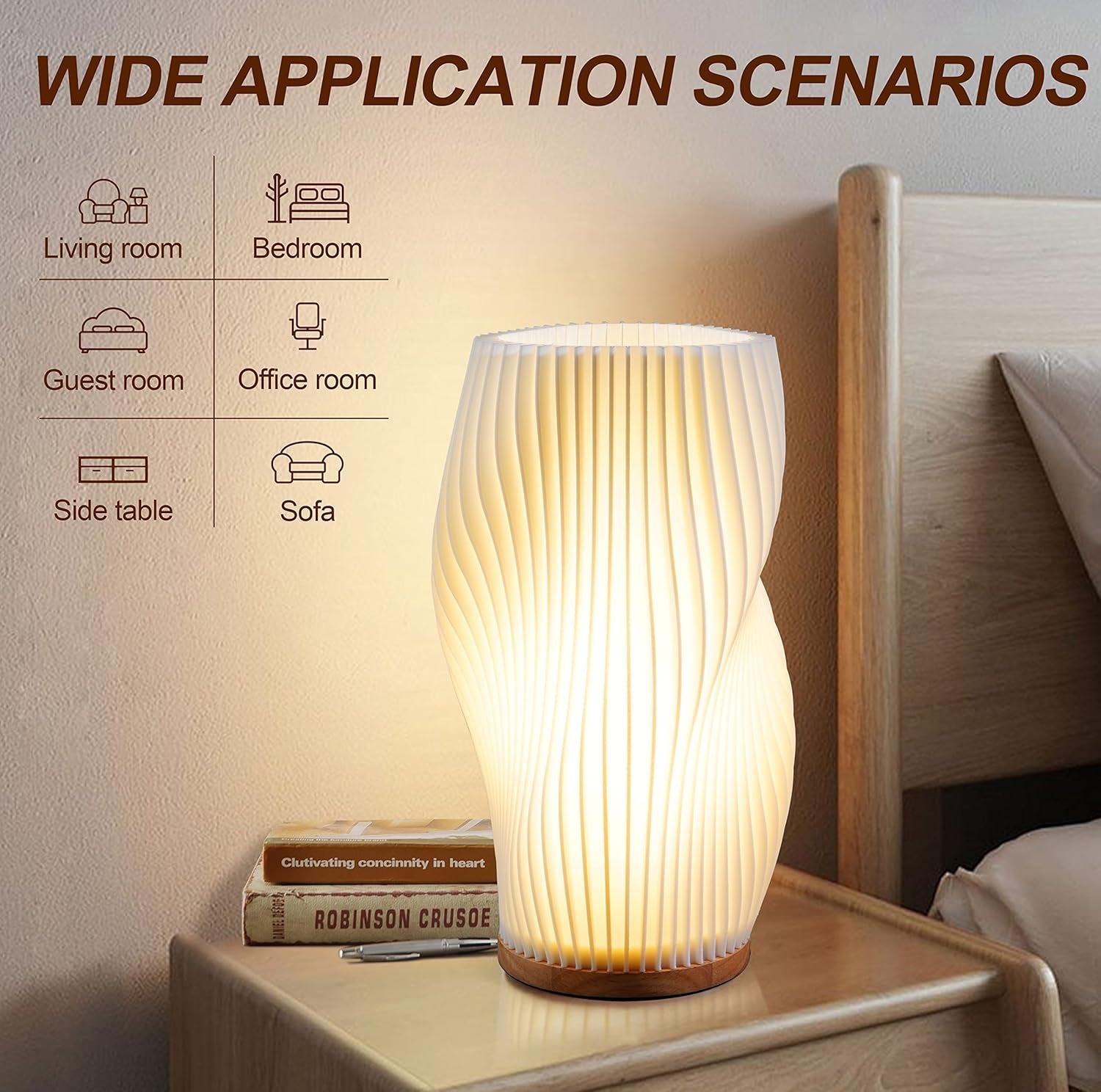 Novelty Small Table Lamp for Bedroom, Vintage Style Striped Night Light, Mini Bedside Lamp for Living Room, Office, Dorm (MD)