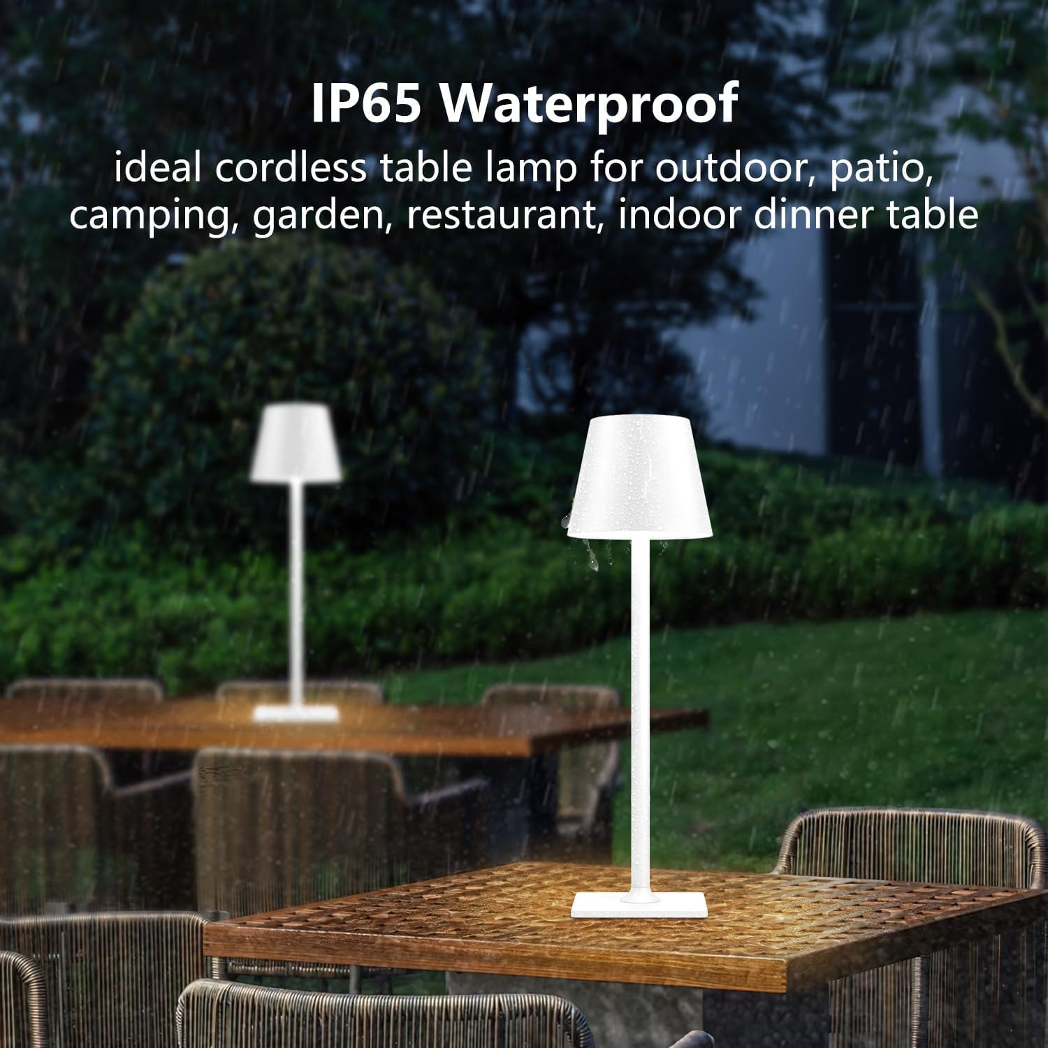 White Cordless Table Lamp Set of 2 for Patio Restaurant Home Dinner Kitchen