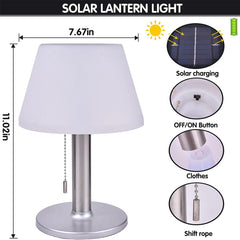 Solar Table Lamp Outdoor Waterproof - 3 Way Dimmable Cordless Table Lamps, Eye-Caring LED Modern Portable Table Lamp with Pull Chain, Solar Desk Lamp for Patio Yard Garden Camping Decor