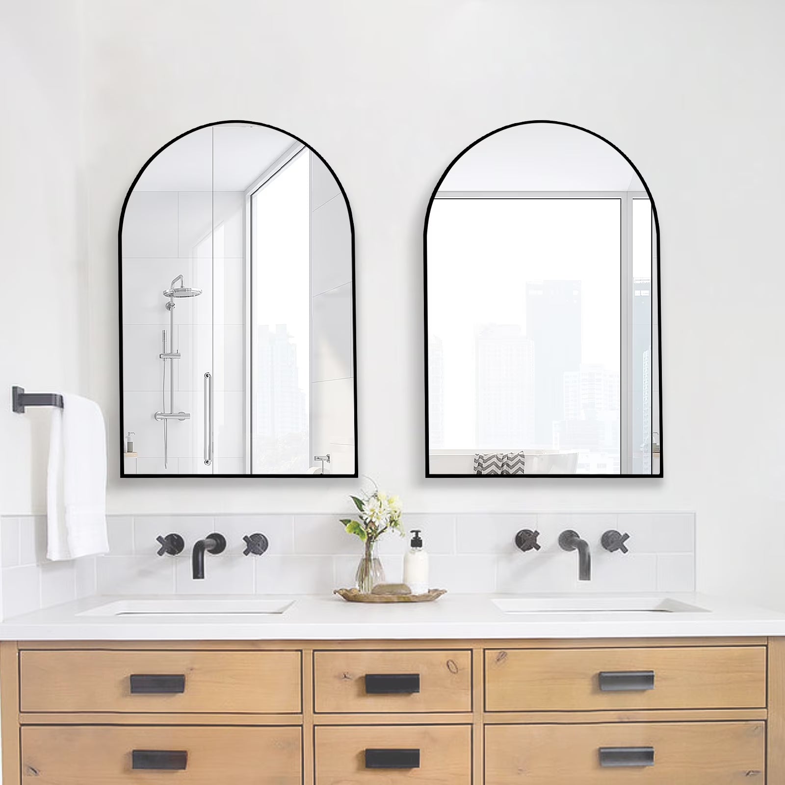 Bathroom Mirror Wall Mirror 24" X 16" Arched Vanity Mirror for Bedroom, Black