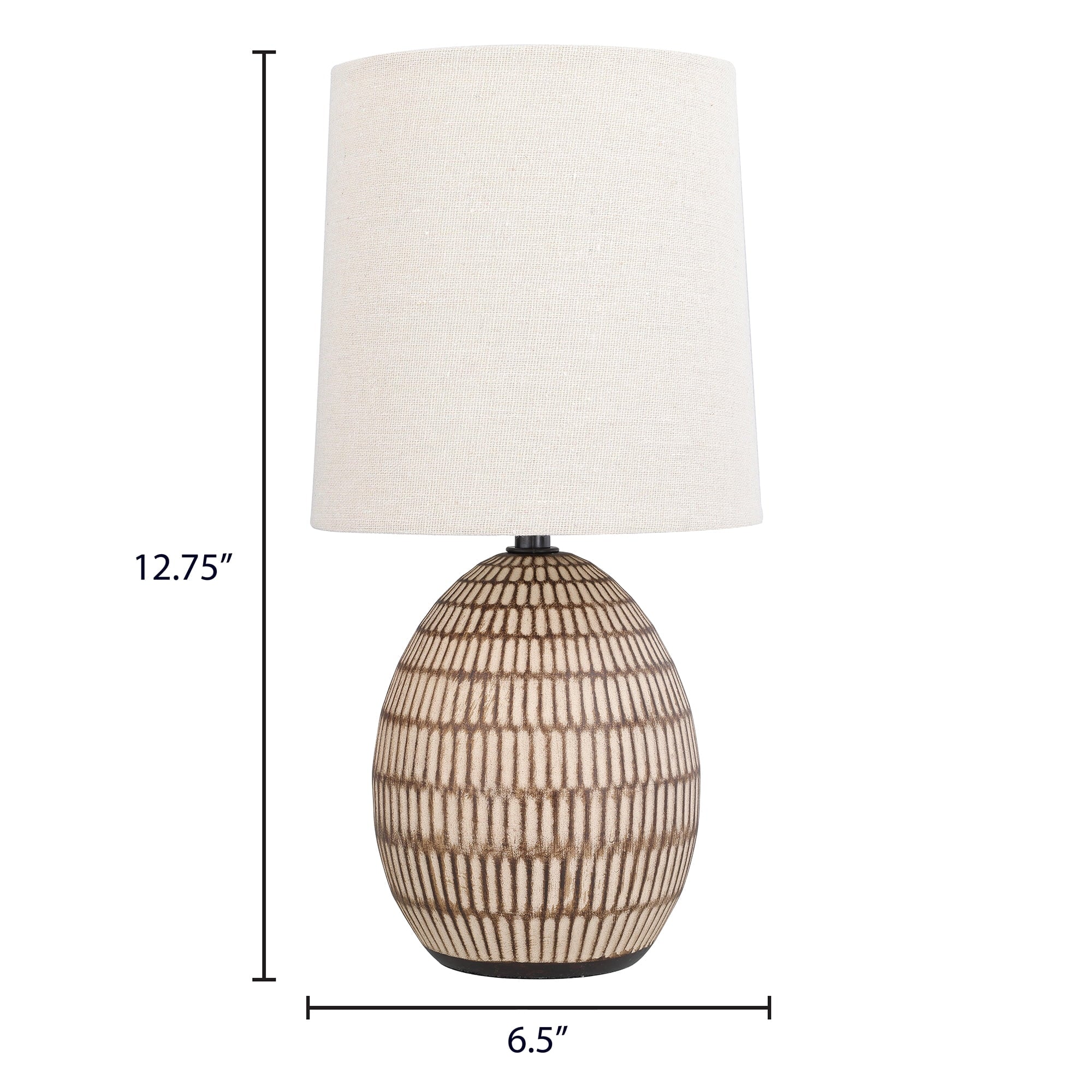 Small Table Lamp, Bohemian Style Ceramic Carved Table Lamp with Beige Shade, 12.75"