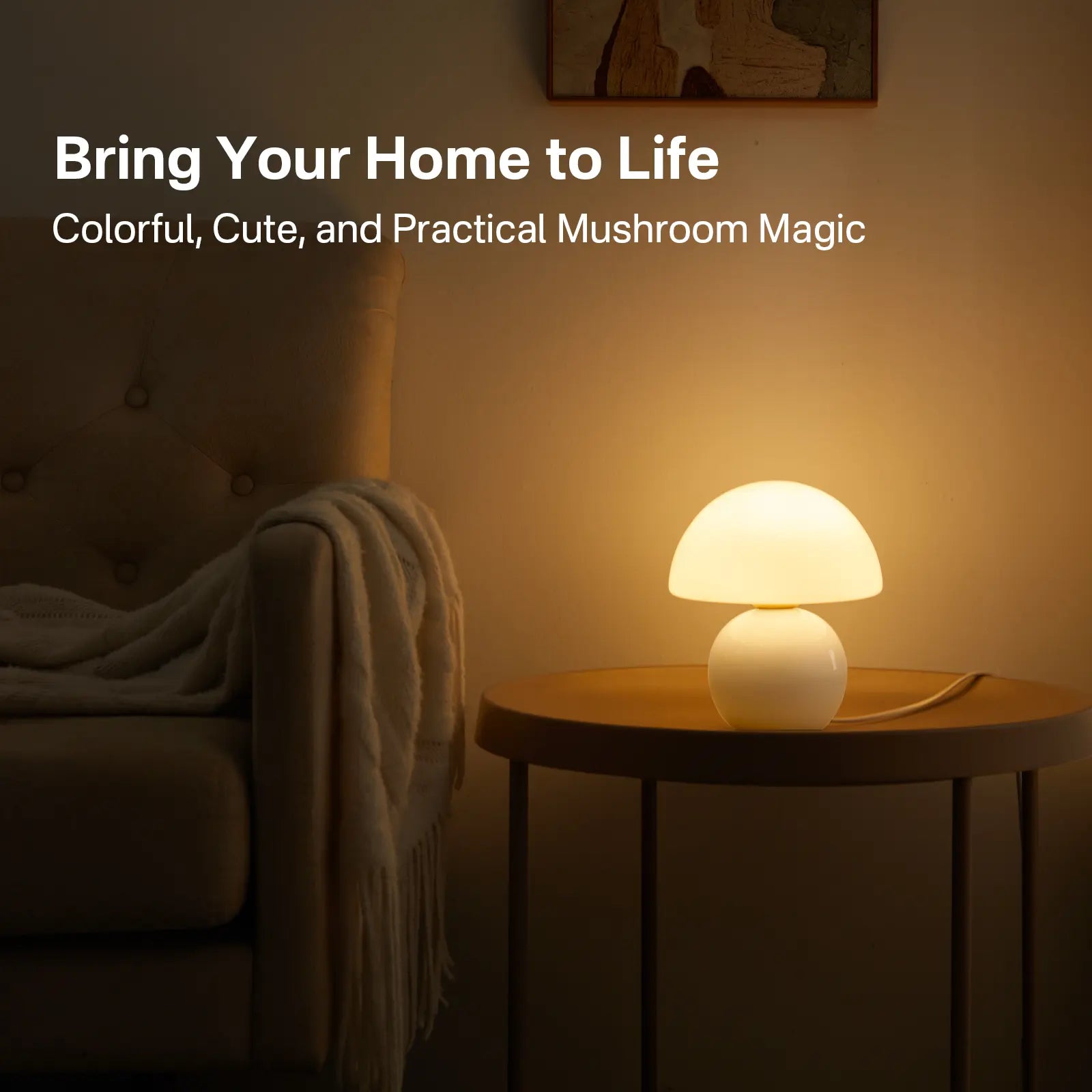 Dawnwake Ceramic Base Mushroom Table Lamp Small,Unique Aesthetic Cute Small Night Light , Dimmable Mushroom Table Lamp for Living Room