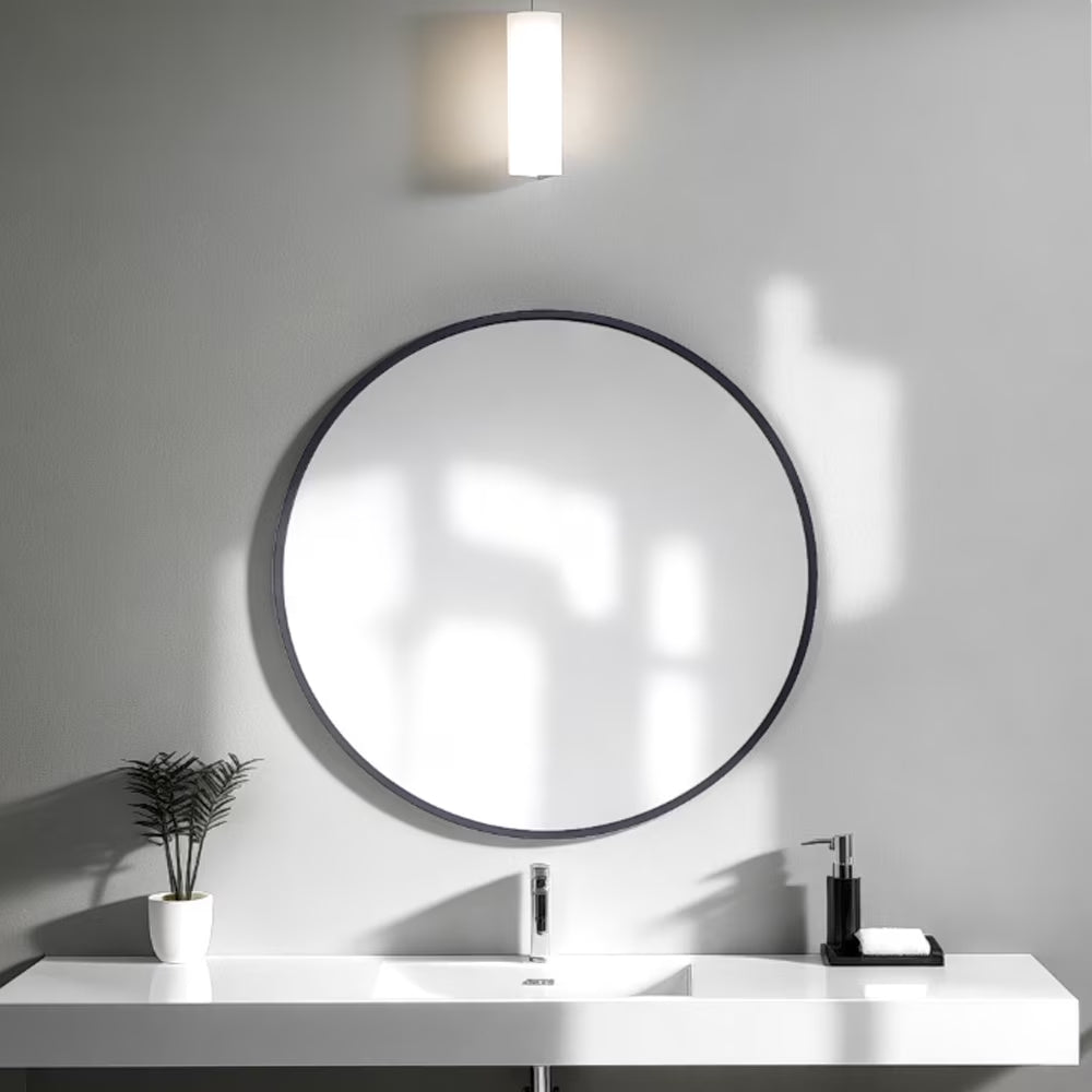 20" Wall Mirror round Vanity Mirror Aluminium Framed Circle Bathroom Mirror Modern Wall Mirror, Black
