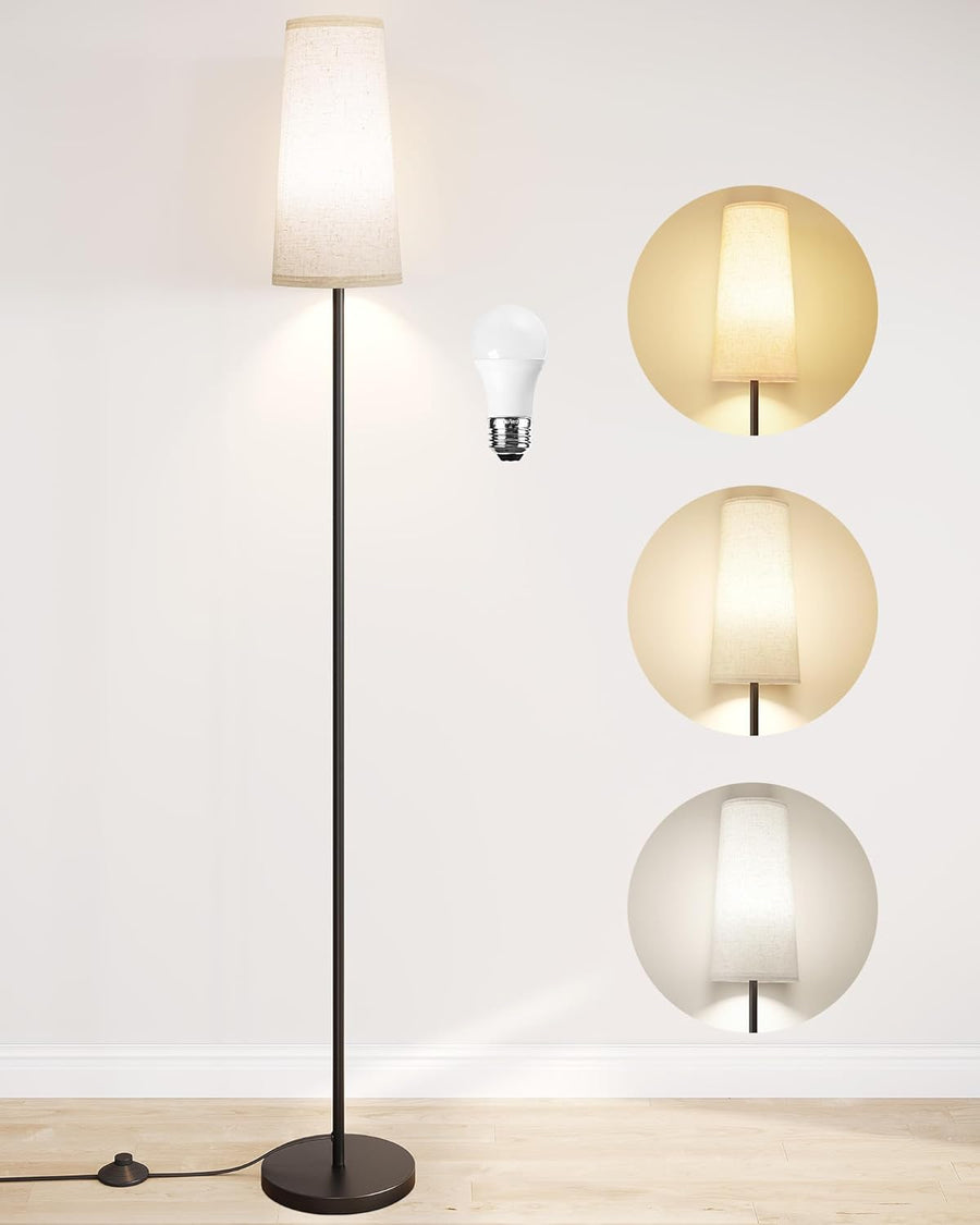 Floor Lamps for Living Room/Bedroom/Office, Standing Lamp with 9W LED Bulb, 3 Color Temperature 61'' Tall Lamp, Suitable for Modern/Boho/Farmhouse and Other Home Decor Styles