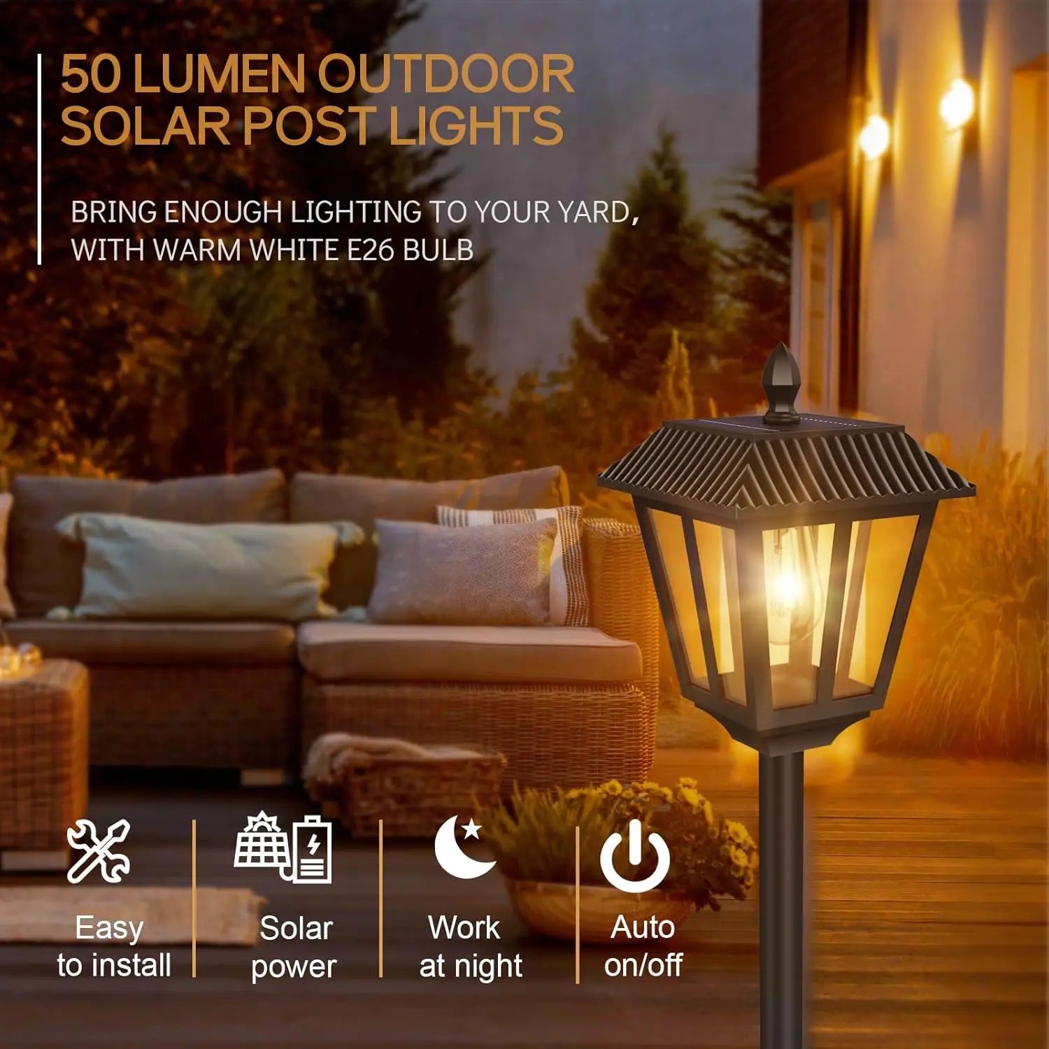 2 Pack 67" Solar Lamp Lights, 3000K Outdoor Solar Light , Pole Light Outdoor Decorative Floor Lamp for Patio, Garden, Backyard, Pathway, Front/ Door