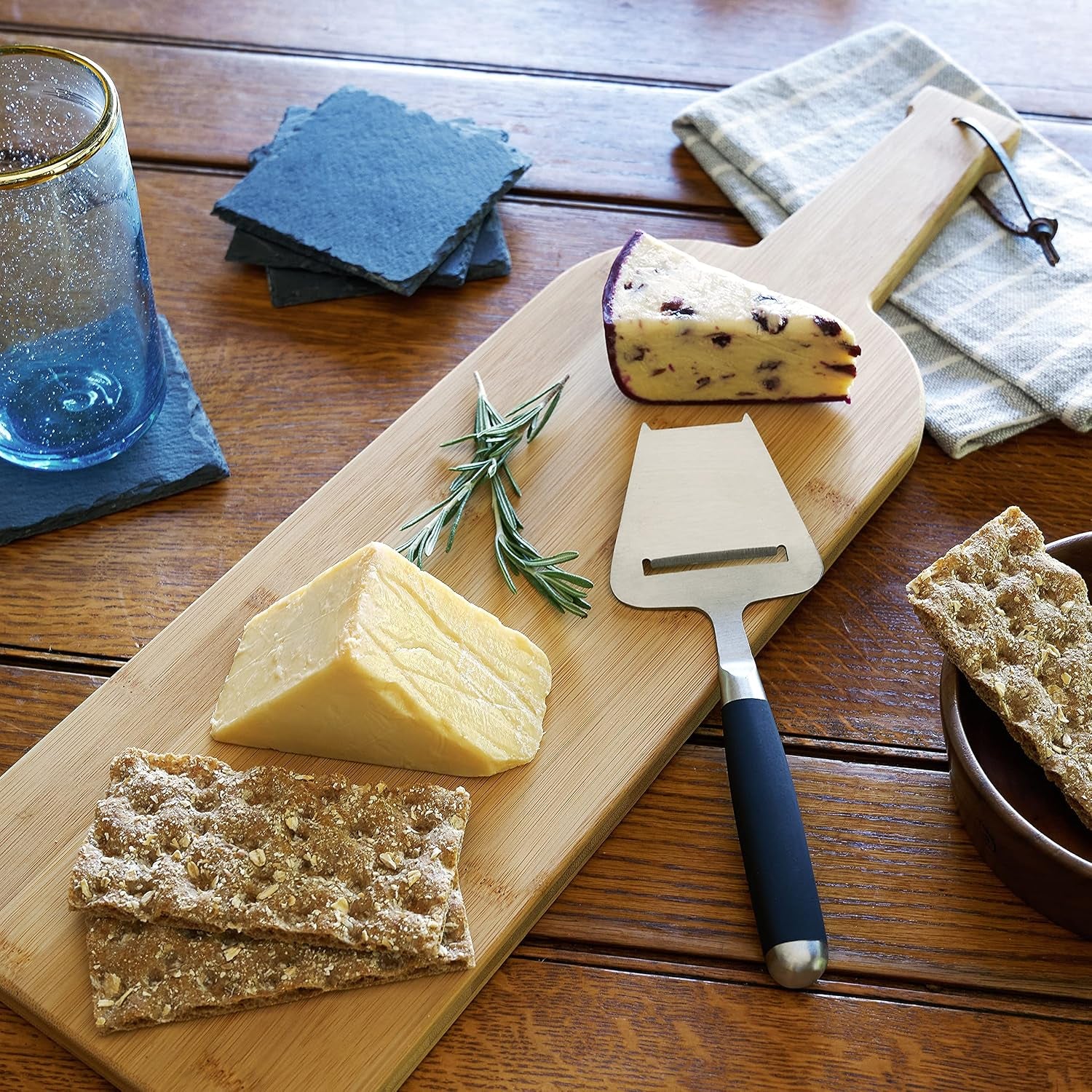 Late Harvest Cheese Board, Natural Bamboo Serving Boards for Breads Tortilla Chips Tacos Tapas, Appetizer Tray, Home Kitchen, 22" X 7", Set of 1