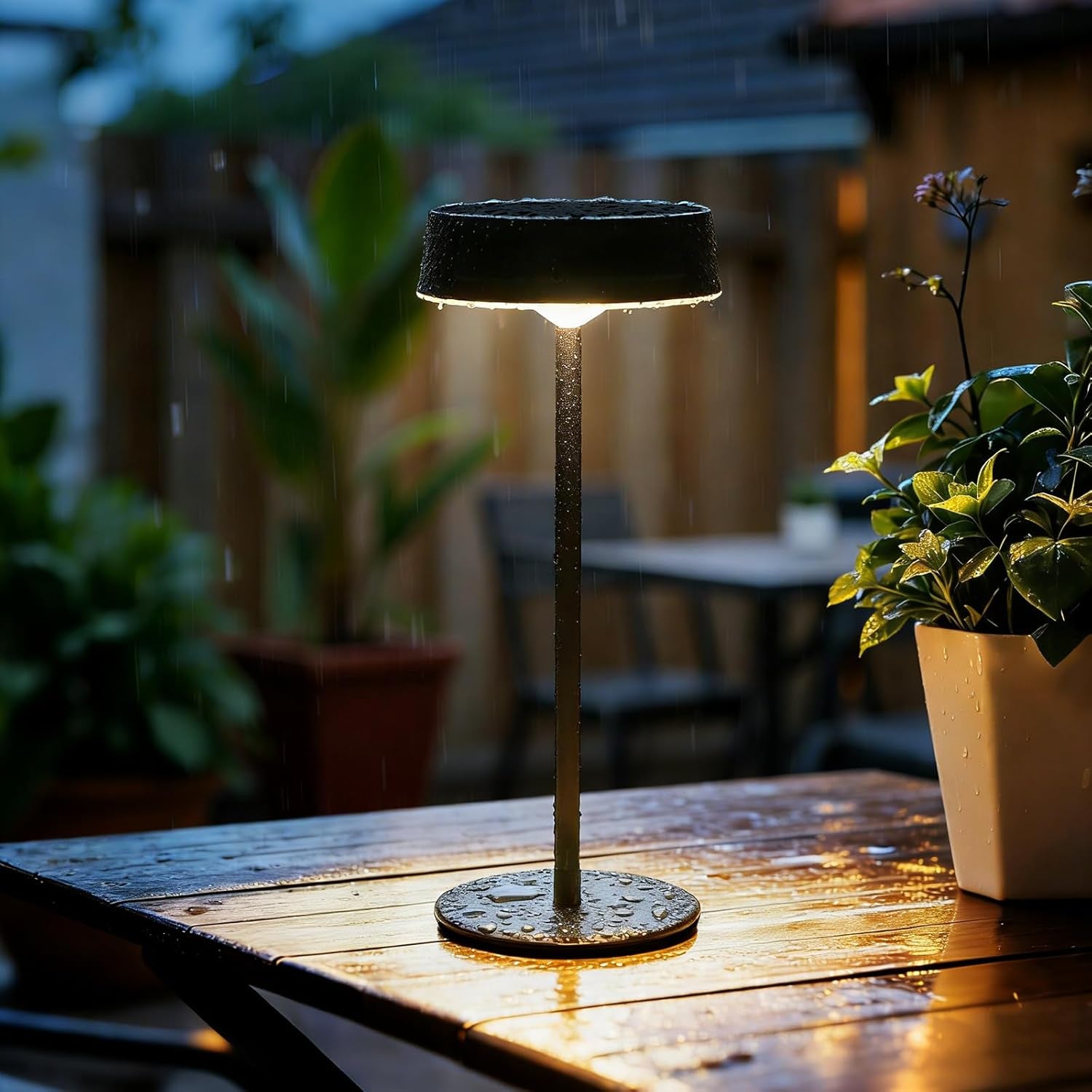 Solar Outdoor Table Lamp Waterproof, Cordless Rechargeable Solar Lamp for Patio, 3 Color Dimmable Solar Light for Garden, Camping & Balcony, Black
