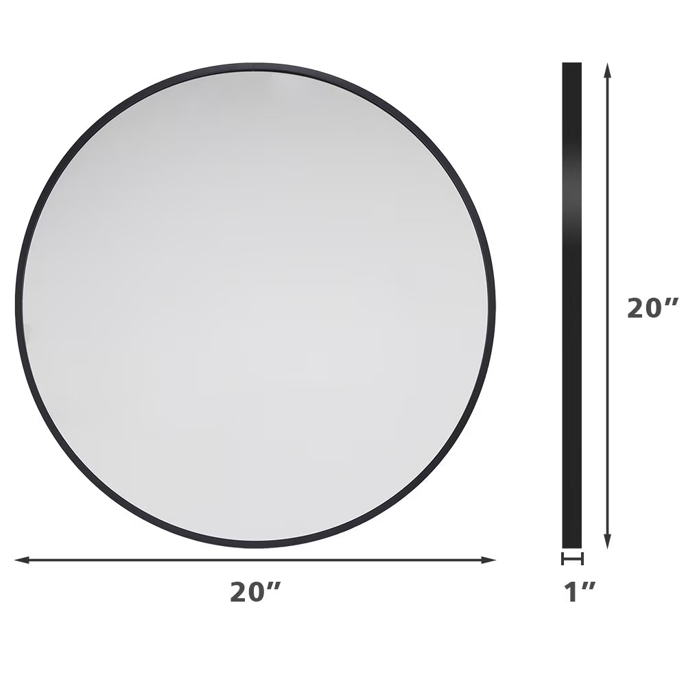 20" Wall Mirror round Vanity Mirror Aluminium Framed Circle Bathroom Mirror Modern Wall Mirror, Black