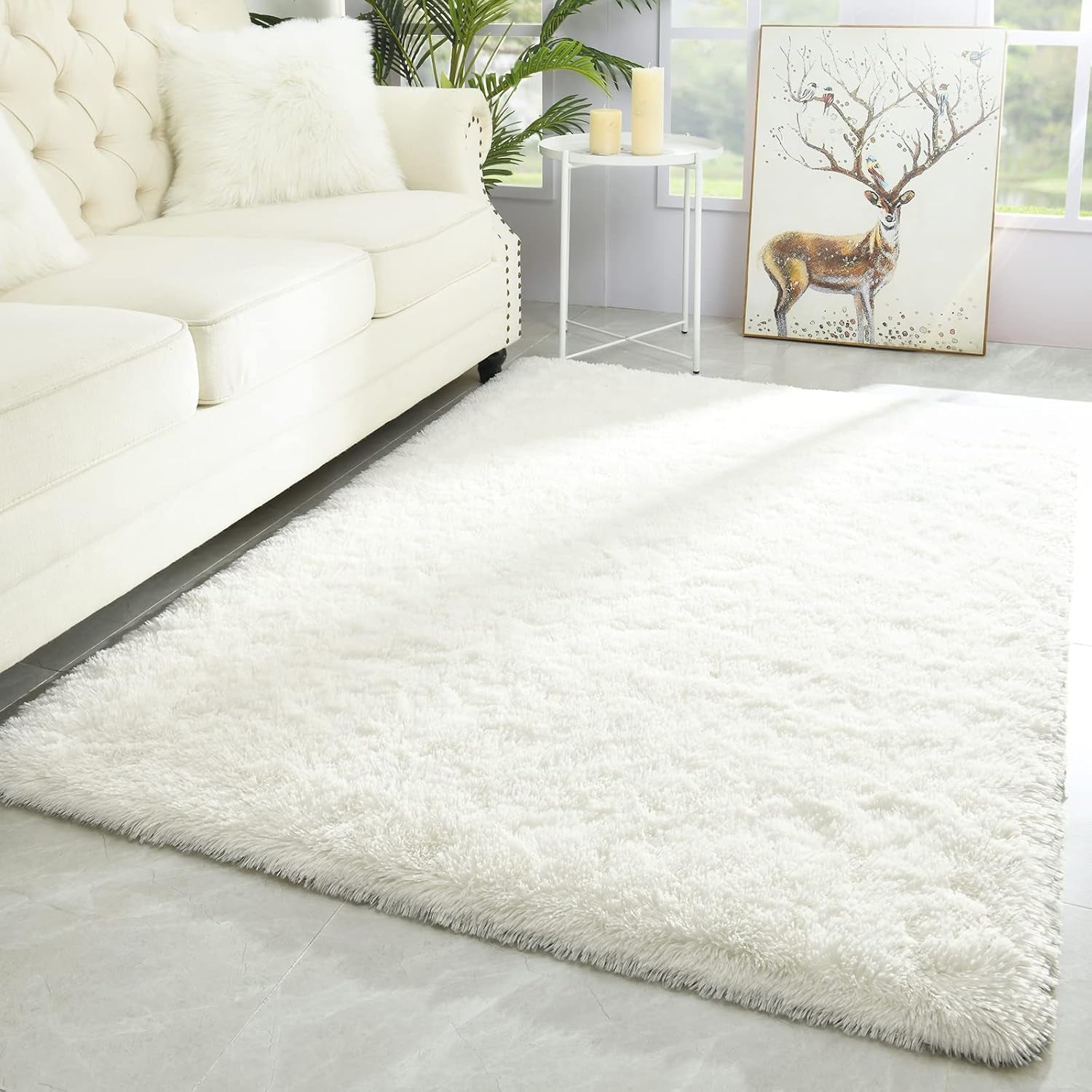 Modern Soft Fluffy Large Shaggy Rug for Bedroom Livingroom Dorm Kids Room Indoor Home Decorative, Non-Slip Plush Furry Fur Area Rugs Comfy Nursery Accent Floor Carpet 4'X6' Ivory