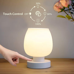 Touch Bedside Table Lamp Set of 2 - Small Modern Table Lamp for Bedroom Living Room Nightstand, 3-Way Dimable Desk Lamp with White Opal Glass Lamp Shade, 2700K LED Bulb, Simple Design Home Decor