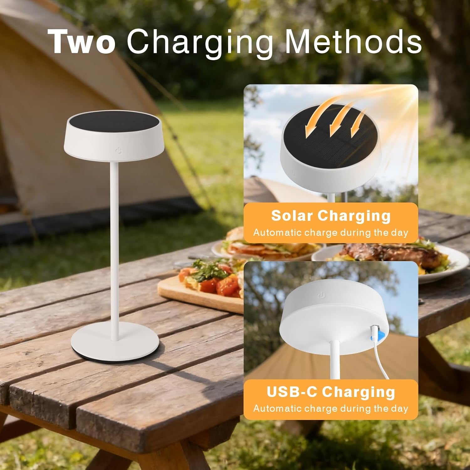 Solar Table Lamp, Rechargeable Outdoor Lamps for Patio Waterproof 3 Color Dimmable, Solar Lamp for Outdoor, Bedroom, Garden, Camping, Bathroom (White)