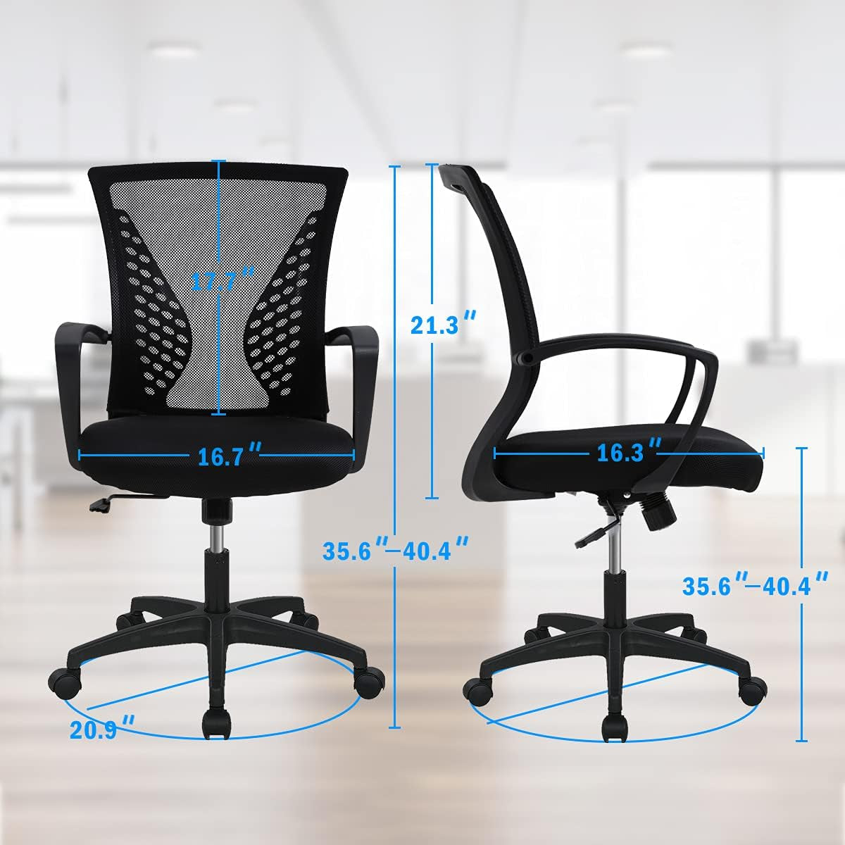 Ergonomic Office Chair Computer Desk Chair Mid Back Mesh Chair with Lumbar Support & Armrest, Adjustable Height Swivel Task Chair for Women Men Adult, Black