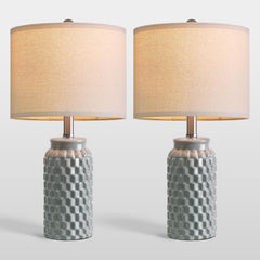 20.5" Ceramic Table Lamps Set of 2, Modern Farmhouse Boho Bedside Lamps for Bedroom, Nightstand Lamps for Living Room End Tables, Small Desk Lamps, Grey