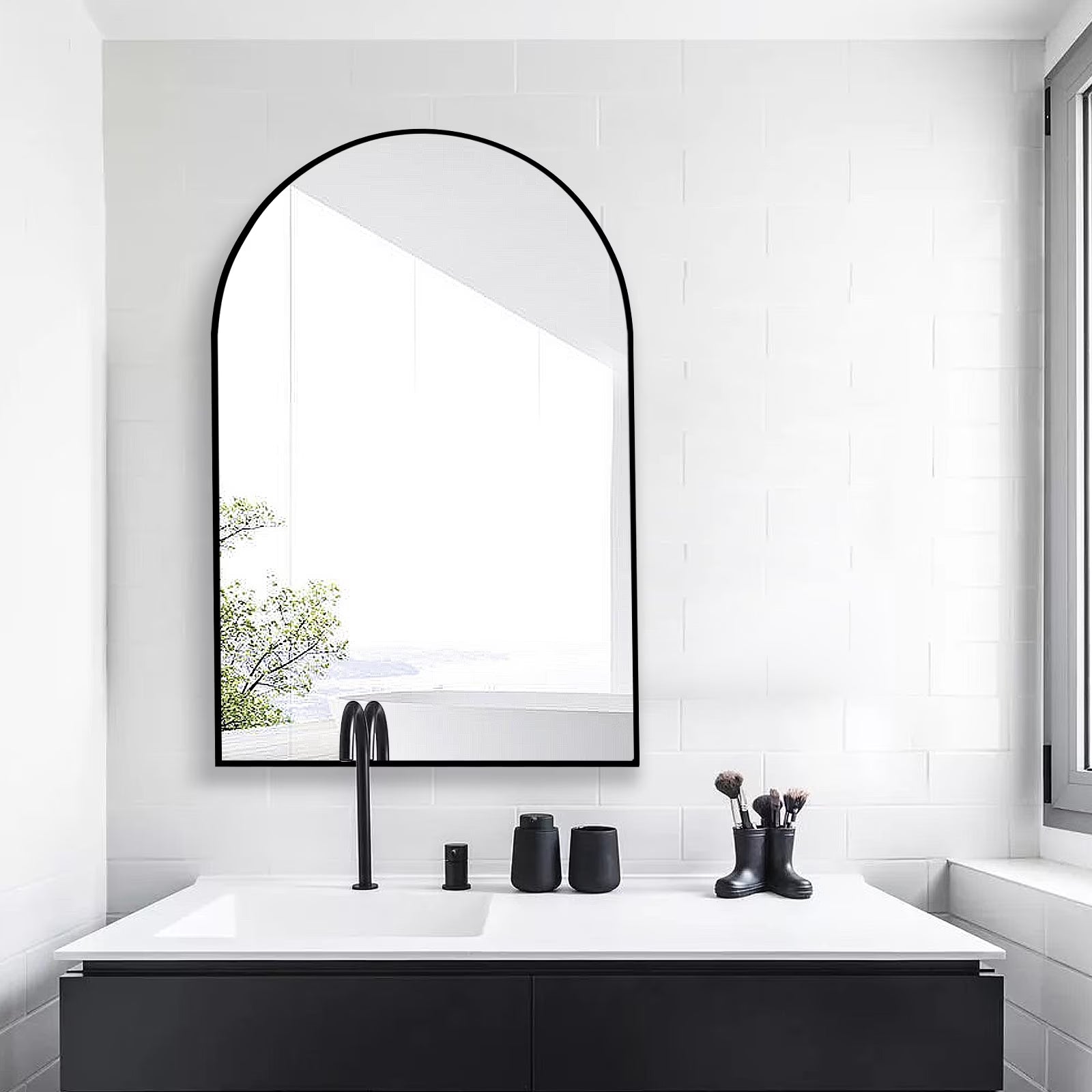 Bathroom Mirror Wall Mirror 24" X 16" Arched Vanity Mirror for Bedroom, Black