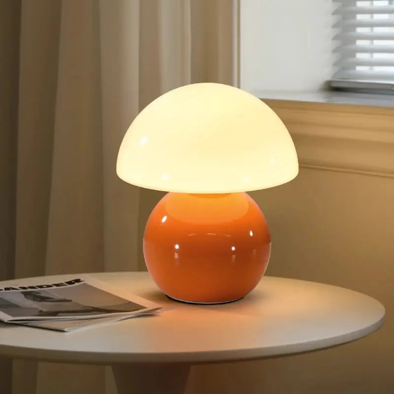 Dawnwake Ceramic Base Mushroom Table Lamp Small,Unique Aesthetic Cute Small Night Light , Dimmable Mushroom Table Lamp for Living Room