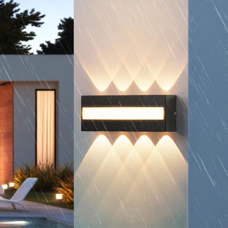 Outdoor Wall Lights Modern 18W LED Wall Sconces Light Fixtures IP65 Waterproof Black Aluminum Wall Lamps 3000K Hallway Wall Lighting for Porch Front Door Garden Yard Patio