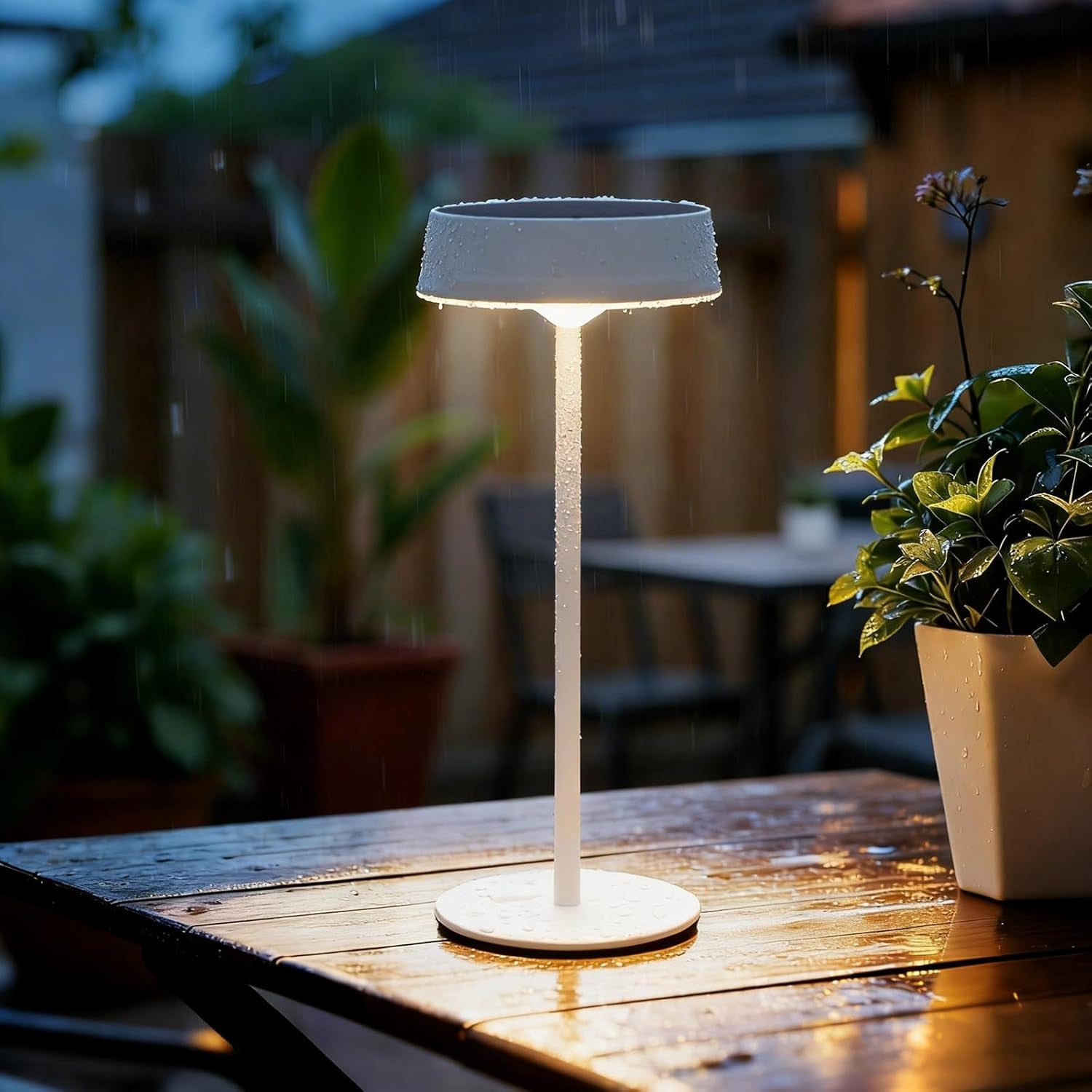 Solar Table Lamp, Rechargeable Outdoor Lamps for Patio Waterproof 3 Color Dimmable, Solar Lamp for Outdoor, Bedroom, Garden, Camping, Bathroom (White)