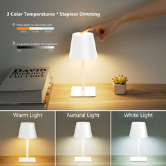White Cordless Table Lamp Set of 2 for Patio Restaurant Home Dinner Kitchen