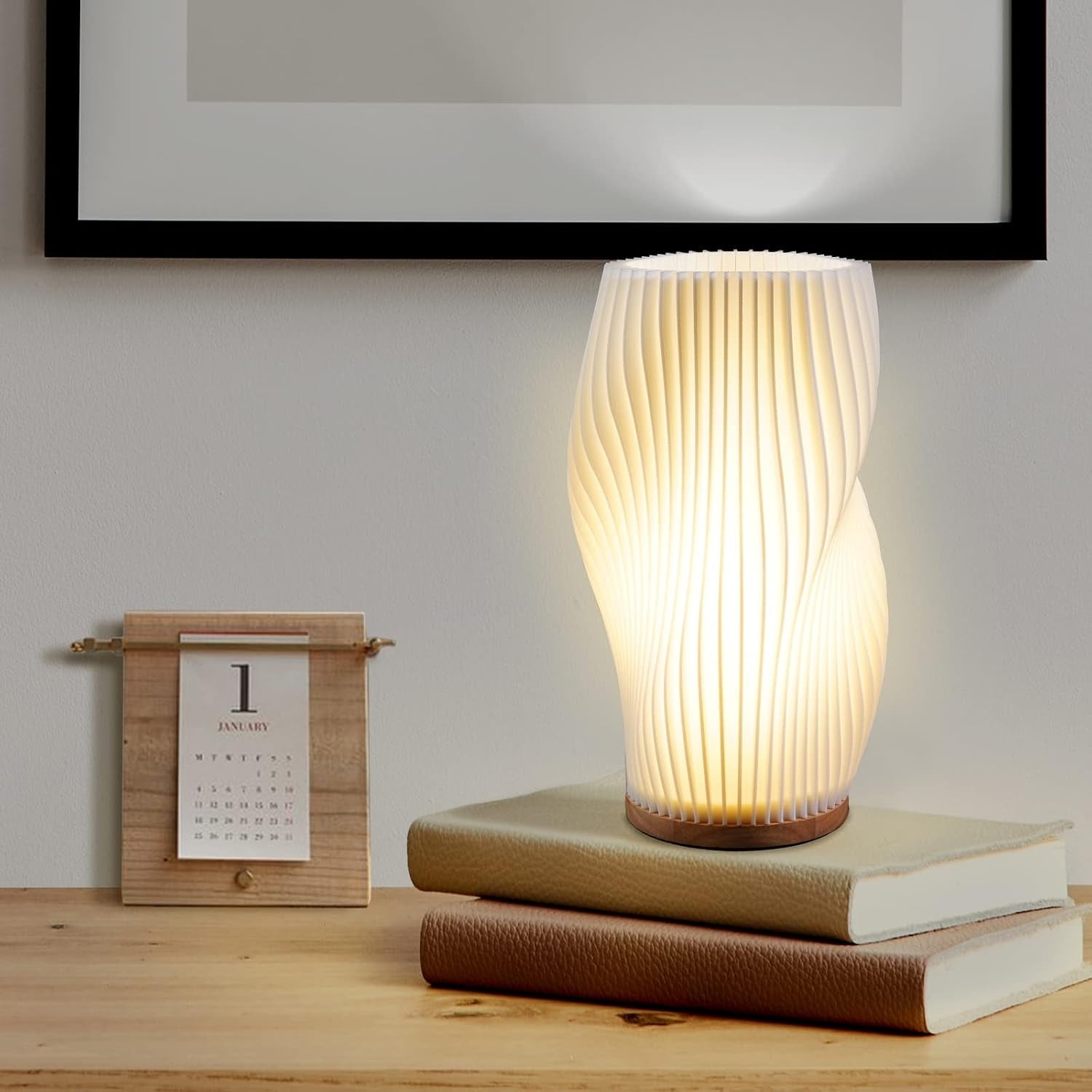 Novelty Small Table Lamp for Bedroom, Vintage Style Striped Night Light, Mini Bedside Lamp for Living Room, Office, Dorm (MD)